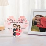 Personalised Double-sided Cartoon Hugging Couple Heart Building Block Puzzle with Date and Name Valentine's Day Anniversary Gift for Couple