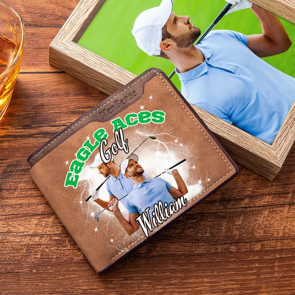 Personalizada Llama Colorido Rayo 1-5 Fotos Collage Billetera de cuero de los hombres con el nombre Número Cumpleaños Equipo Regalo para los amantes del deporte Jugadores