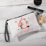 Borsa trucco in tela multicolore con cinturino polso personalizzata con nome iniziale cartone fiore regalo di compleanno e anniversario per le donne