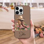 Personalisierte Western Cowgirl Hut Stiefel Geburt Blume Telefon Fall für iPhone mit Namen Geburtstag Brautdusche Geschenk für Frauen