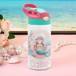 Personlig Fantasy Ocean Mermaid Initial 12oz Kid Isolert vannflaske med håndtak og silikon sugerør Bursdag tilbake til skolen Gave til jenter