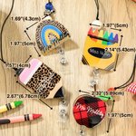 Personalized Glitter Leopard Print Pencil Apple Rainbow Beaded Lanyard and Bag Tag Set Back to School Appreciation Gift for Teacher