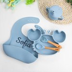 Set di posate personalizzato con nome materiale in silicone alimentare con piatto con ventosa a forma di granchio regalo utile e pratico per bambini