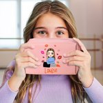 Personalizado lápiz labial de dibujos animados Chica Bolsa de maquillaje de cuero con nombre Esenciales de viaje portátil Cumpleaños Novia Regalo para Niñas Mujeres
