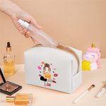 Personalizado lápiz labial de dibujos animados Chica Bolsa de maquillaje de cuero con nombre Esenciales de viaje portátil Cumpleaños Novia Regalo para Niñas Mujeres