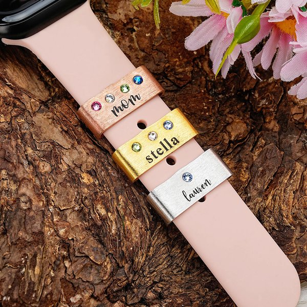 Personalised 1-5 Birthstones Watch Band Charm with Engraved Name Smartwatch Accessories Mother's Day Birthday Gift for Mom Grandma