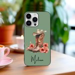 Personalisierte Western Cowgirl Hut Stiefel Geburt Blume Telefon Fall für iPhone mit Namen Geburtstag Brautdusche Geschenk für Frauen