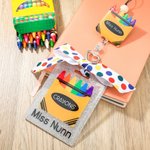 Personalized Glitter Leopard Print Pencil Apple Rainbow Beaded Lanyard and Bag Tag Set Back to School Appreciation Gift for Teacher
