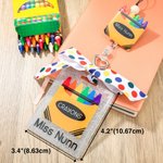 Personalized Glitter Leopard Print Pencil Apple Rainbow Beaded Lanyard and Bag Tag Set Back to School Appreciation Gift for Teacher