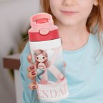 Personlig Fantasy Ocean Mermaid Initial 12oz Kid Isolert vannflaske med håndtak og silikon sugerør Bursdag tilbake til skolen Gave til jenter