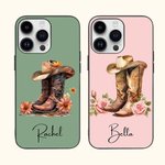 Personalisierte Western Cowgirl Hut Stiefel Geburt Blume Telefon Fall für iPhone mit Namen Geburtstag Brautdusche Geschenk für Frauen