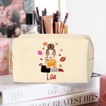 Personalizado lápiz labial de dibujos animados Chica Bolsa de maquillaje de cuero con nombre Esenciales de viaje portátil Cumpleaños Novia Regalo para Niñas Mujeres