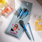 Personalisierte Lippenstift Cartoon Mädchen Make-up Pinsel Tasche Set mit Namen und 8 Stück Make-up Pinsel Geburtstag Braut Dusche Geschenk für Mädchen Frauen