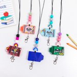 Personalized Glitter Rainbow Crayon Beads Shaker Lanyard with Name Appreciation Back to School Gift for Teacher