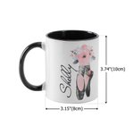 Personalisierte Floral Ballettschuhe Tanz Schritt 11oz Keramik Becher mit Namen Geburtstag Ballerina Pre-Probe Zeremonie Geschenk für Mädchen Frauen