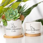 Personalised Pet Paw Name Ceramic Succulent Planter Pot with Drainage Hole and Bamboo Base Home Decor Pet Loss Sympathy Gift for Cat Dog Owner Lover