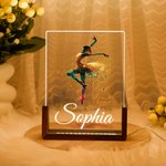 Personalized Colorful Faux Glitter Ballet Hip Hop Girl Name LED Night Light with Wooden Base Room Decor Birthday Gift for Ballerinas Dance Lovers