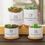 Personalized Dog Cat Pet Line Design Ceramic Succulent Planter Pot with Name and Bamboo Tray Loss of Pet Memorial Gift for Pet Owner