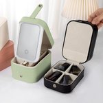 Portagioie in pelle PU portatile da viaggio personalizzato con nome e fiore di nascita specchio LED regalo di San Valentino per donne