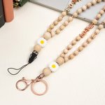Personlig Boho Wood Bead Flower Flower Name Letter Charm Lanyard med ID-merkeholder Bursdag Tilbake til skolegave til sykepleier Lærer Kontorarbeider