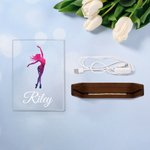 Personalized Colorful Faux Glitter Ballet Hip Hop Girl Name LED Night Light with Wooden Base Room Decor Birthday Gift for Ballerinas Dance Lovers