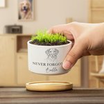Personalized Dog Cat Pet Line Design Ceramic Succulent Planter Pot with Name and Bamboo Tray Loss of Pet Memorial Gift for Pet Owner