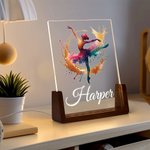 Personalized Colorful Faux Glitter Ballet Hip Hop Girl Name LED Night Light with Wooden Base Room Decor Birthday Gift for Ballerinas Dance Lovers