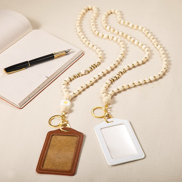 Henkilökohtainen Boho Wood Bead Flower nimi kirjain Charm Lanyard kanssa ID Badge haltija Syntymäpäivä takaisin kouluun lahja Sairaanhoitaja Opettaja Office Worker