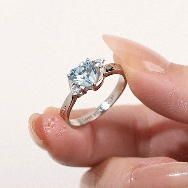 Personalisierter Herz Geburtsstein Ring mit Text Gravur Zirkonia Sterling Silber Versprechen Muttertag Valentinstag Hochzeit Geschenk für Damen