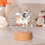 Luce notturna a LED in acrilico con base in legno personalizzata con nome e cartone animato regalo di compleanno per i bambini