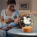 Luce notturna a LED in acrilico con base in legno personalizzata con nome e cartone animato regalo di compleanno per i bambini