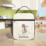 Personalised Cartoon Dragon Star Pattern Waterproof Insulated Lunch Bag with Name and Handle for Work Picnic Back to School Gift for Kids