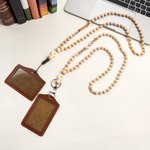 Personlig Boho Wood Bead Flower Flower Name Letter Charm Lanyard med ID-merkeholder Bursdag Tilbake til skolegave til sykepleier Lærer Kontorarbeider