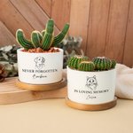 Personalized Dog Cat Pet Line Design Ceramic Succulent Planter Pot with Name and Bamboo Tray Loss of Pet Memorial Gift for Pet Owner