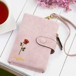 Personalizada de oro-borde de nacimiento Nombre de la flor de cuero de la PU de tres pliegues billetera con ranuras para tarjetas y correa de muñeca regalo de cumpleaños para las niñas las mujeres