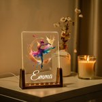 Personalized Colorful Faux Glitter Ballet Hip Hop Girl Name LED Night Light with Wooden Base Room Decor Birthday Gift for Ballerinas Dance Lovers