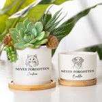 Personalized Dog Cat Pet Line Design Ceramic Succulent Planter Pot with Name and Bamboo Tray Loss of Pet Memorial Gift for Pet Owner