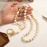 Personlig Boho Wood Bead Flower Flower Name Letter Charm Lanyard med ID-merkeholder Bursdag Tilbake til skolegave til sykepleier Lærer Kontorarbeider