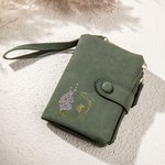 Personalizada de oro-borde de nacimiento Nombre de la flor de cuero de la PU de tres pliegues billetera con ranuras para tarjetas y correa de muñeca regalo de cumpleaños para las niñas las mujeres