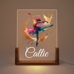 Personalized Colorful Faux Glitter Ballet Hip Hop Girl Name LED Night Light with Wooden Base Room Decor Birthday Gift for Ballerinas Dance Lovers