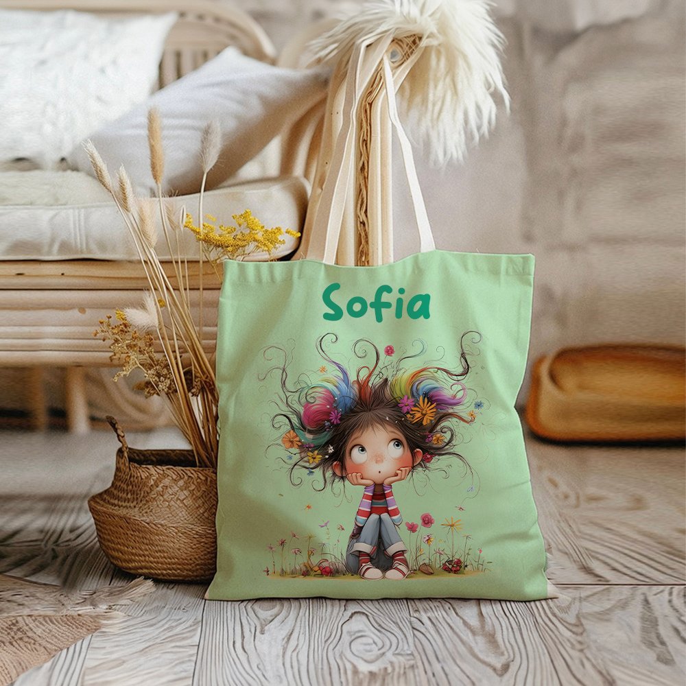 bellissima borsa in tela personalizzata con nome e ragazza stravagante