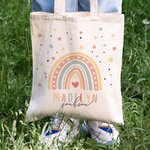 Personalisierte wiederverwendbare Stern Regenbogen Canvas Tasche mit Namen Reisezubehör Geburtstag zurück zu Schule Geschenk für Kinder