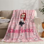 Personalized Pink Daisy Floral Cartoon Character Soft Throw Blanket with Name Home Nursery Decor Birthday Baby Shower Gift for Girls Boys 