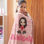 Personalized Pink Daisy Floral Cartoon Character Soft Throw Blanket with Name Home Nursery Decor Birthday Baby Shower Gift for Girls Boys 