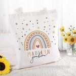 Personalisierte wiederverwendbare Stern Regenbogen Canvas Tasche mit Namen Reisezubehör Geburtstag zurück zu Schule Geschenk für Kinder