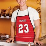 Delantal de deporte a rayas multicolor personalizado con nombre y número Regalo de inauguración de la casa Cumpleaños para chefs amantes del deporte