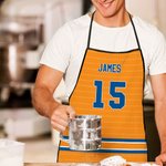 Delantal de deporte a rayas multicolor personalizado con nombre y número Regalo de inauguración de la casa Cumpleaños para chefs amantes del deporte