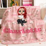 Personalized Pink Daisy Floral Cartoon Character Soft Throw Blanket with Name Home Nursery Decor Birthday Baby Shower Gift for Girls Boys 