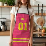 Delantal de deporte a rayas multicolor personalizado con nombre y número Regalo de inauguración de la casa Cumpleaños para chefs amantes del deporte