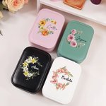 Caja de joyería personalizada de cuero PU con nombre espejo LED y corona de flores de nacimiento esencial para viaje y regalo de cumpleaños para mujer